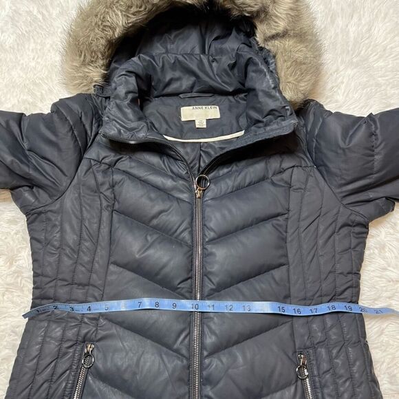 Anne Klein Womens Down Puffer Jacket Grey Size Medium Zip Up - Picture 14 of 15